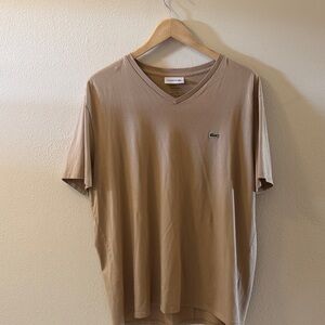 Lacoste Men's V-Neck Tee in Beige
